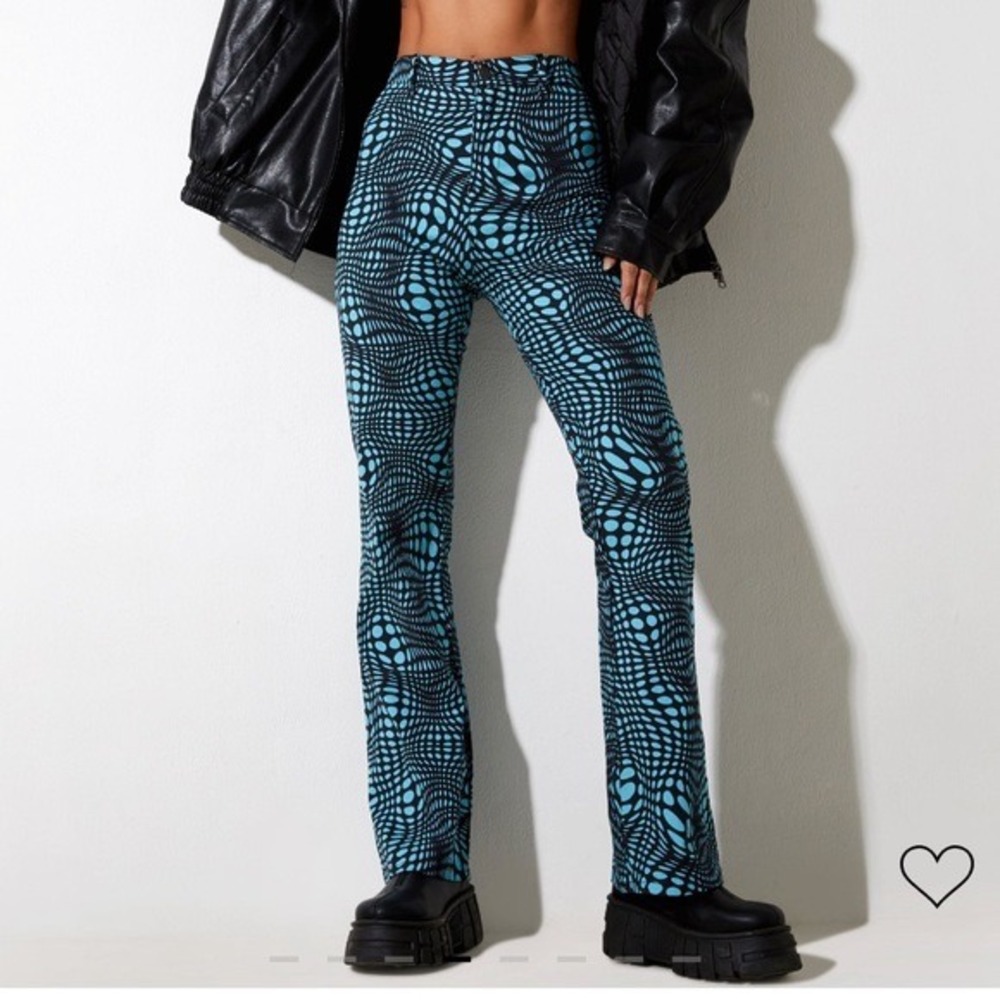 Motel Rocks Zoven Turquoise Black Warped Polka Dot Psychedelic Flare Pants Small